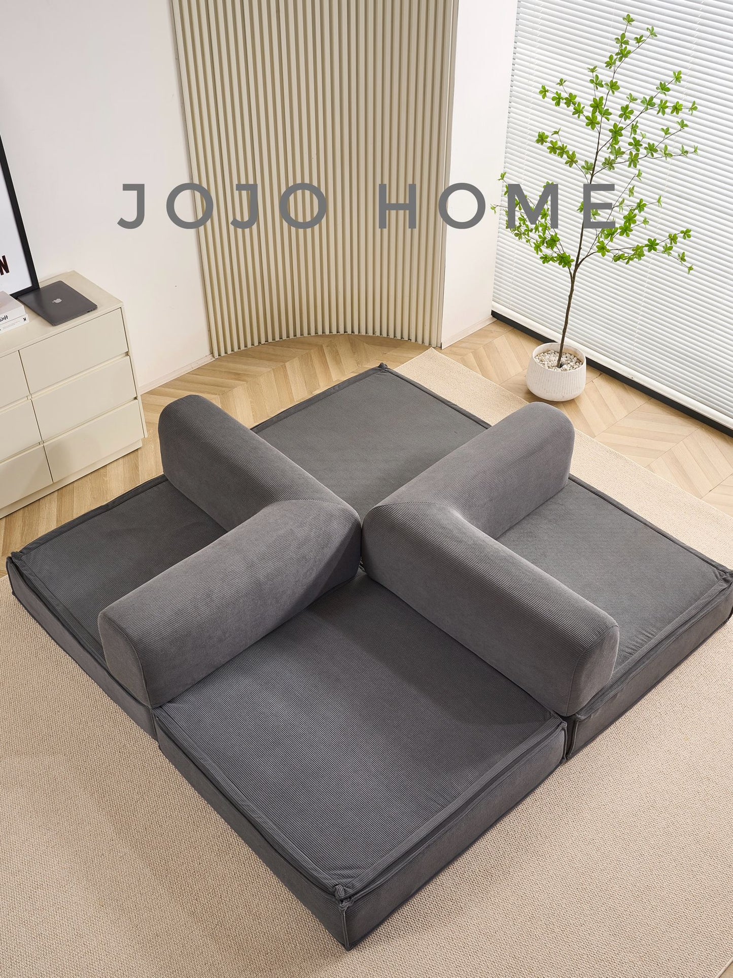 Canapea Premium Modulara Expandio, cu Susținere Ergonomică HD Foam, Catifea Reiata, Gri-C9010