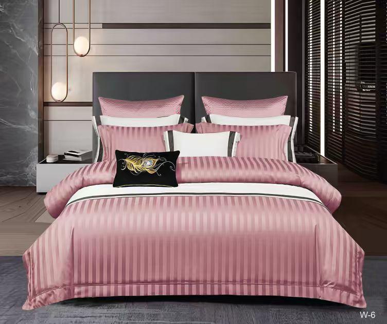Lenjerie Bumbac Damasc Deluxe, 6 Piese cu Elastic, Roz-V10468