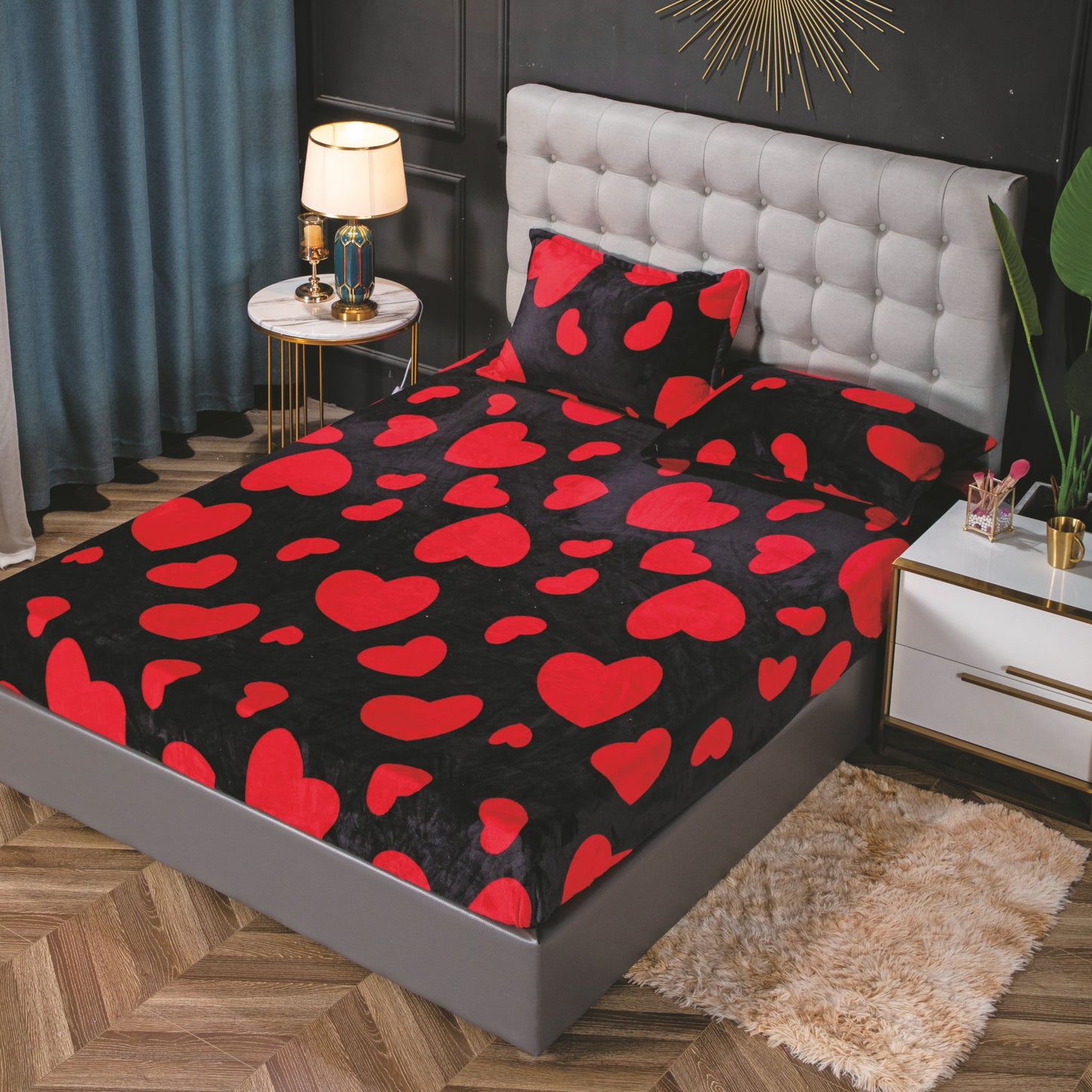 Husa Cocolino cu Elastic+2 Fete de Perna, Inimi-D8601