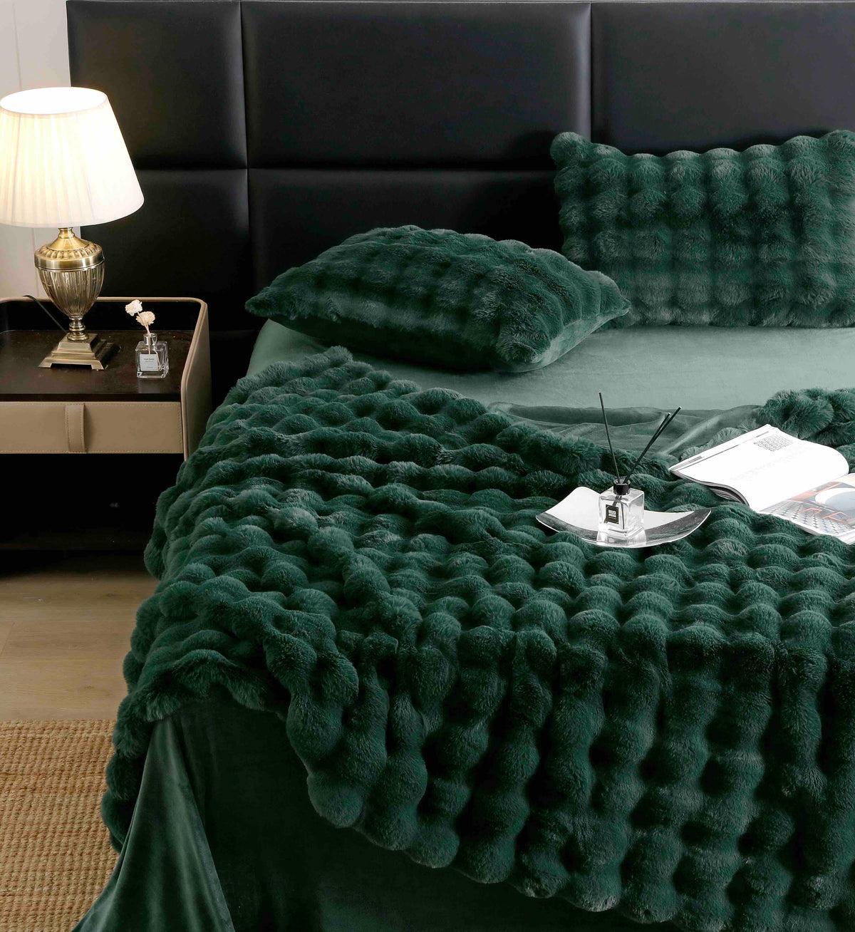 Lenjerie Luxury ExtraPufoasa, din Blanita Artificiala Tip Iepure, 6 piese, Verde