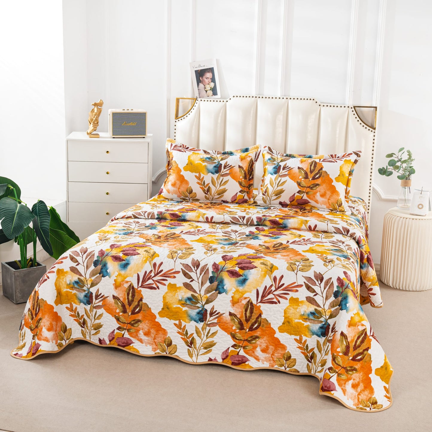 Cuvertura De Pat 3 Piese, din Bumbac Satinat, Floricele-A9831