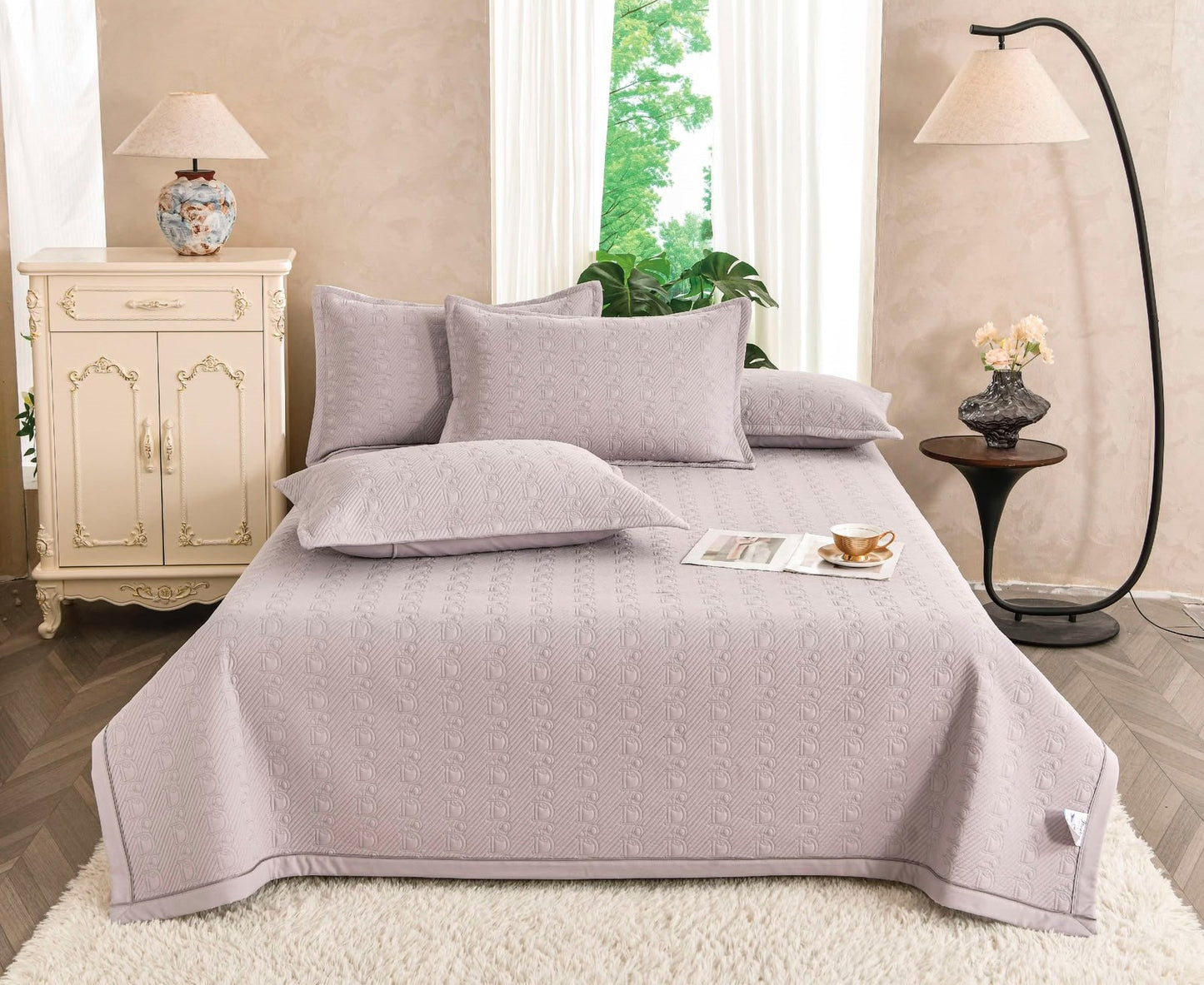 Set Cuvertura Eleganta de Pat, Satinata, 3 Piese, 230x250 cm+2 Fete de Perna 50x70 cm-CF11166