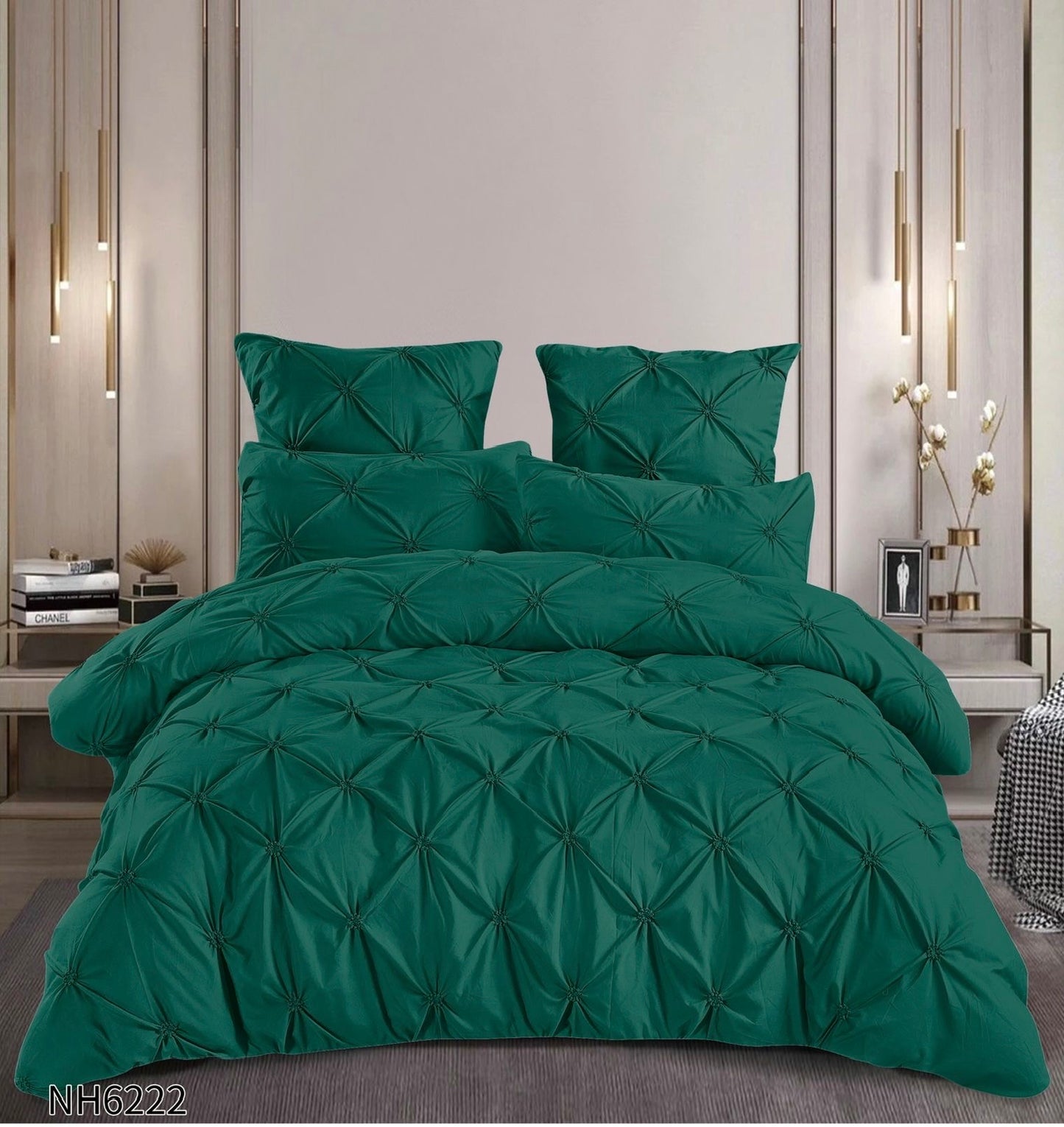 Lenjerie Finet Premium Soft Touch, 6 Piese, cu Elastic si Pliuri Brodate, Verde-P10449