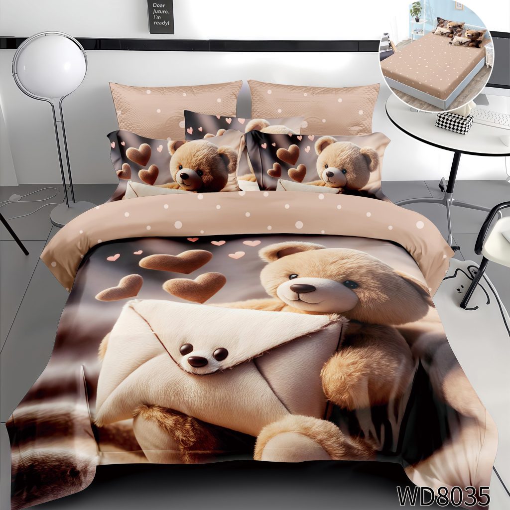 Lenjerie 5D Finet 4 Piese, cu Elastic, Imprimeu Identic cu Poza, Ursulet-P10387