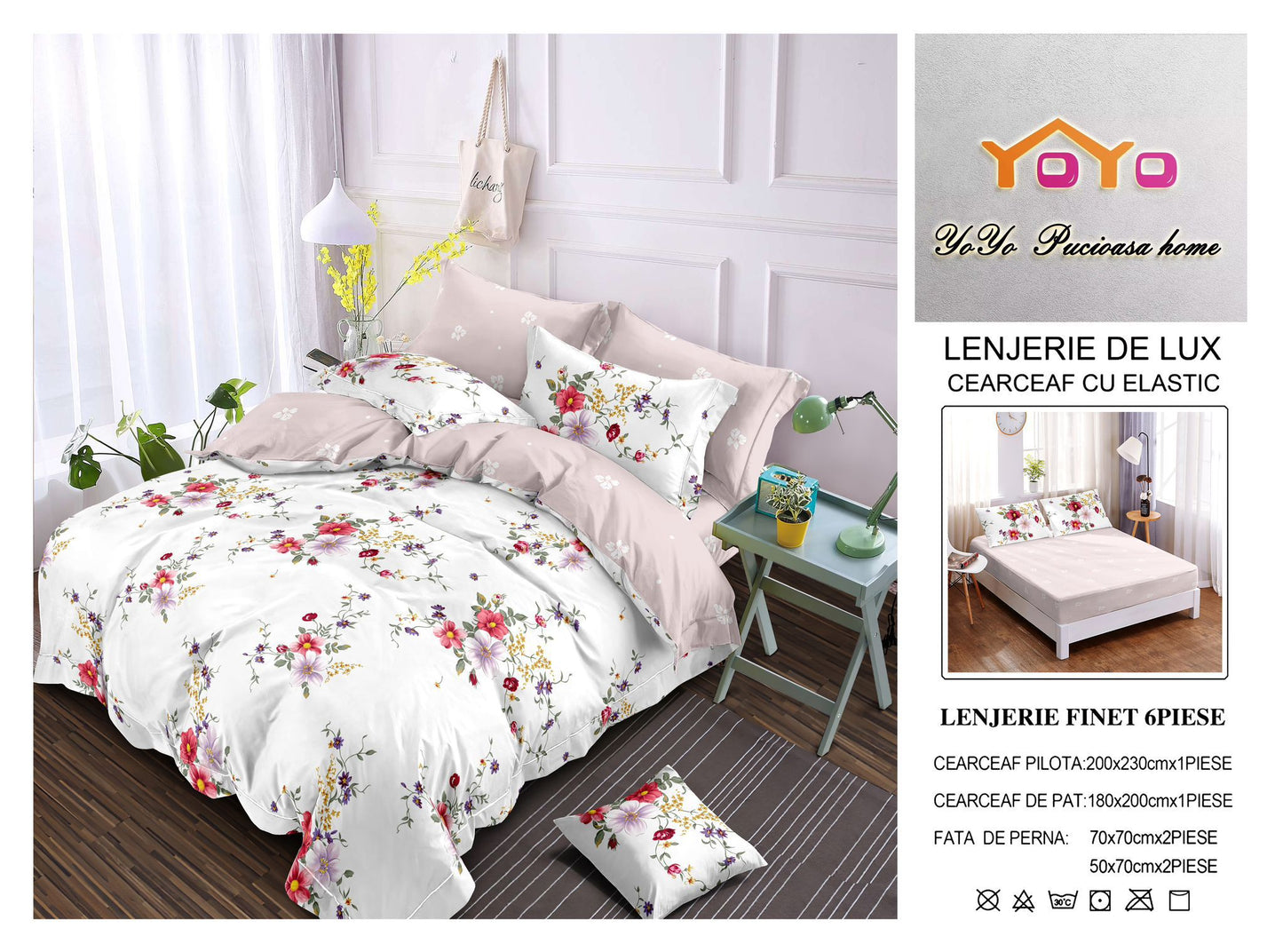 Lenjerie Pat Dublu din Finet Superior, 6 Piese, cu Elastic-YO9593