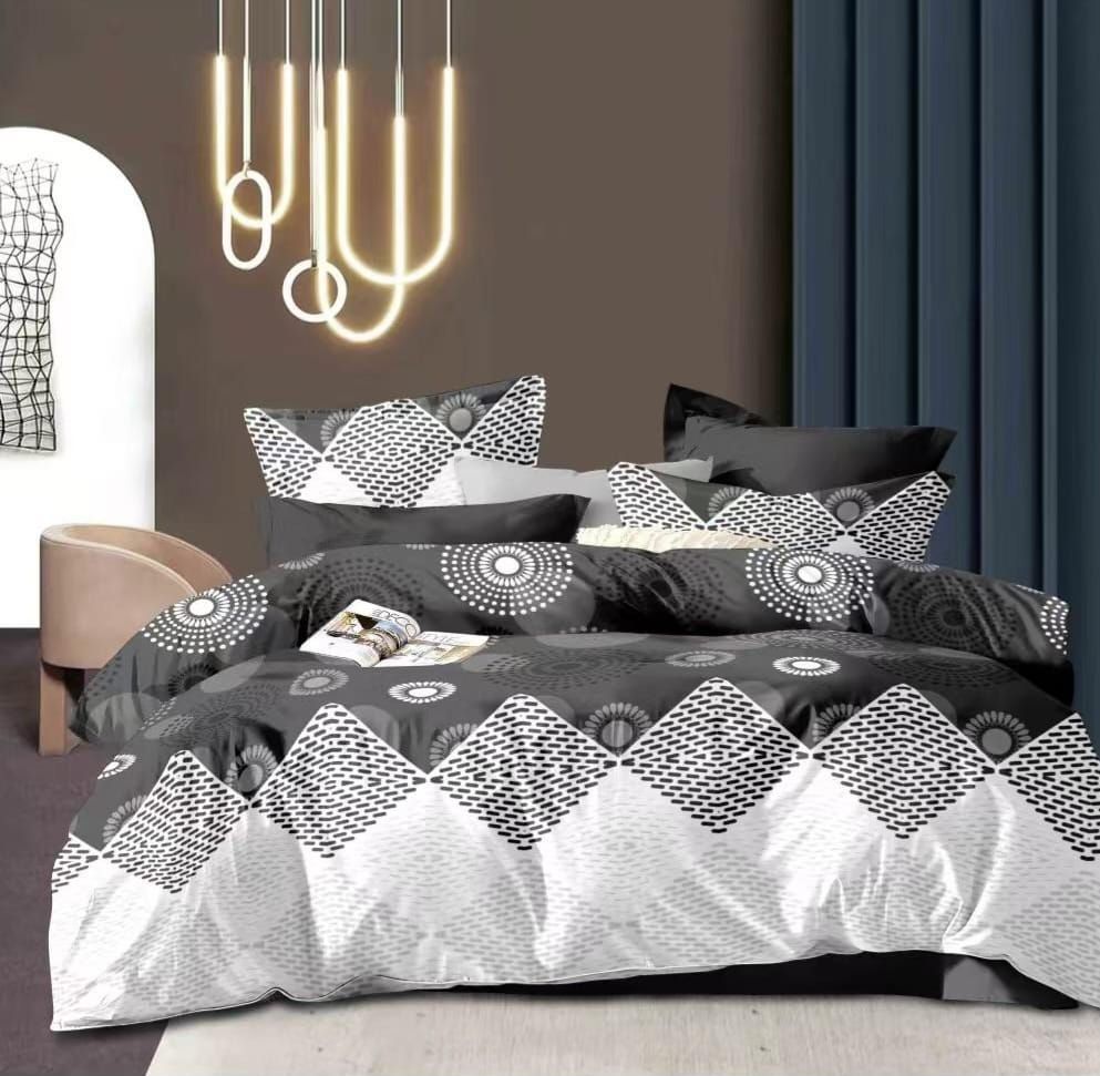 Lenjerie Pat Dublu din Finet, 6 Piese, Alb/Negru-D9879