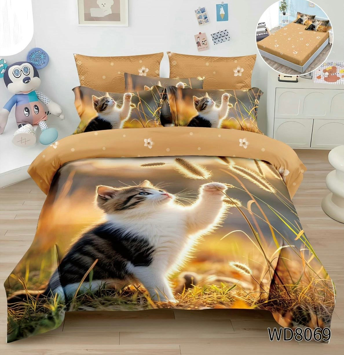 Lenjerie 5D Finet 4 Piese, cu Elastic, Imprimeu Identic cu Poza, Pisicuta-P10378