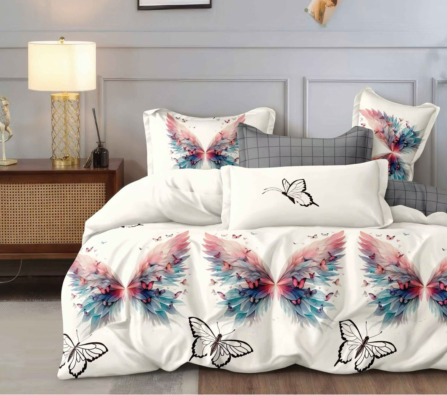 Lenjerie Pat Dublu din Finet, 6 Piese, Fluturi-D8568