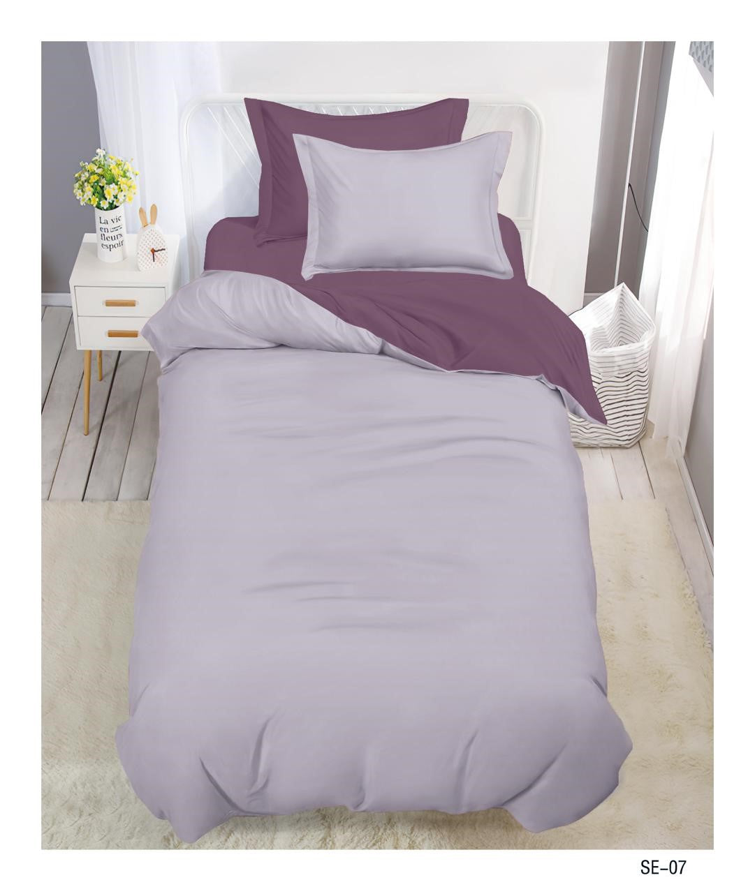 Lenjerie Finet 4 Piese 1 Persoana, cu Elastic, Uni, Bicolor, Roz Mountbatten/Violet-V10027