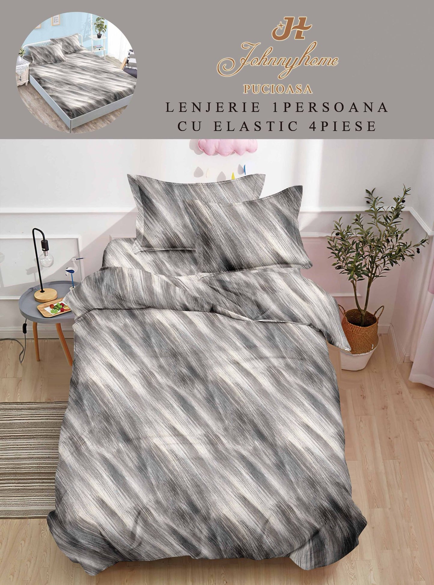 Lenjerie Finet 4 Piese 1 Persoana, cu Elastic, Abstract-H9044