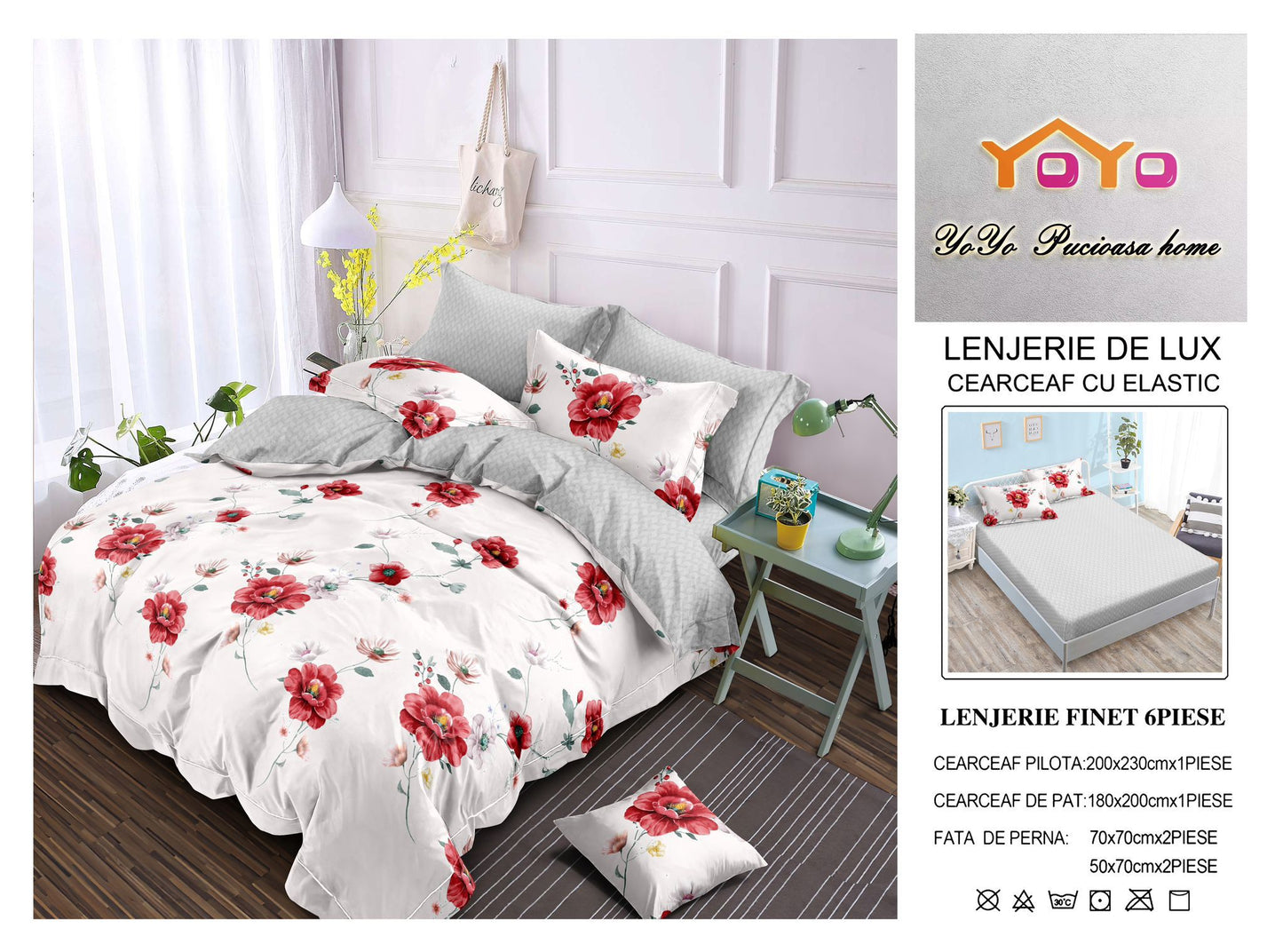 Lenjerie Pat Dublu din Finet Superior, 6 Piese, cu Elastic-YO9591