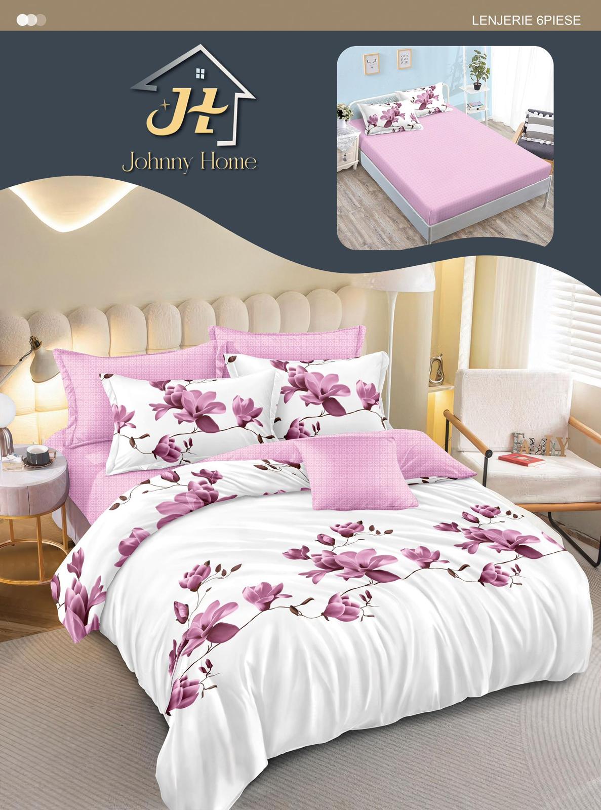 Lenjerie Pat Dublu din Finet, 6 Piese, cu Elastic, Flori-H10993