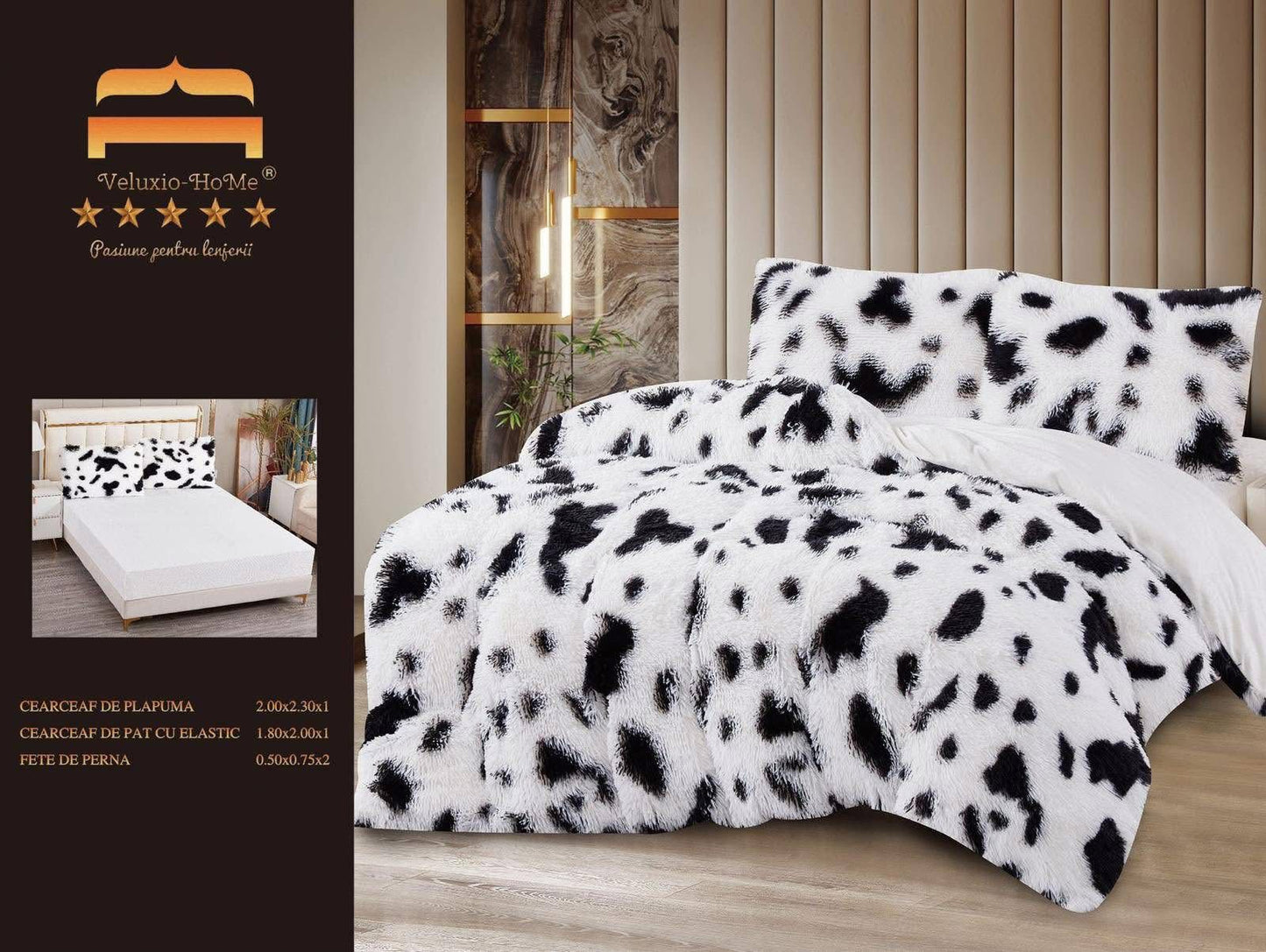 Lenjerie Cocolino Fluffy Pufoasa, cu Elastic, 4 Piese, Alb/Negru-M10319