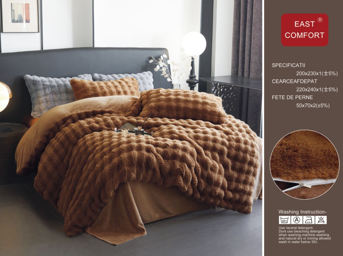 Lenjerie Luxury, Pufoasa, din Blanita artificiala Tip Iepure, 4 piese, Maro-D8906