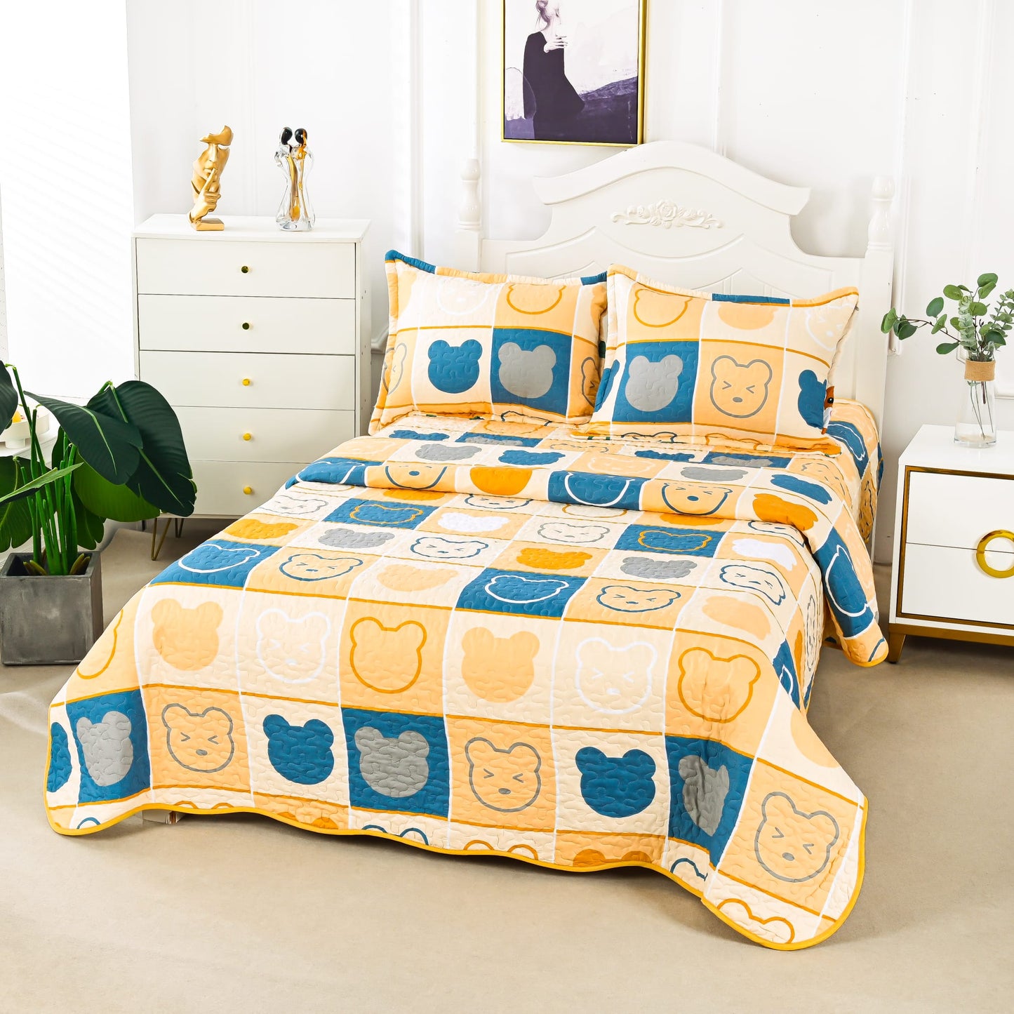 Cuvertura De Pat 3 Piese, din Bumbac Satinat, Desene-A9851