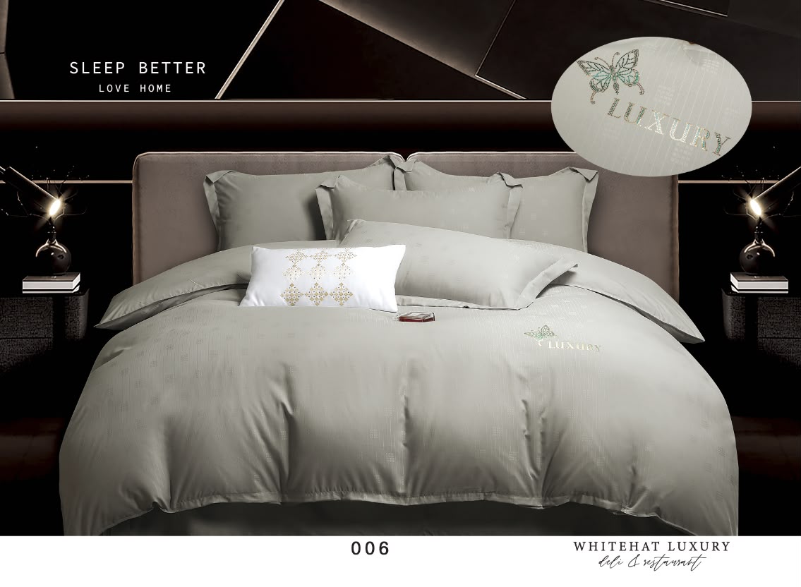 Lenjerie de Pat Luxury, cu 4 Piese, din Imitatie de Bumbac, cu Broderie Imprimata-CF11248