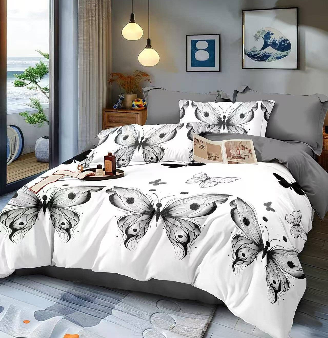 Lenjerie Pat Dublu din Finet, 6 Piese, Fluturi-D8569