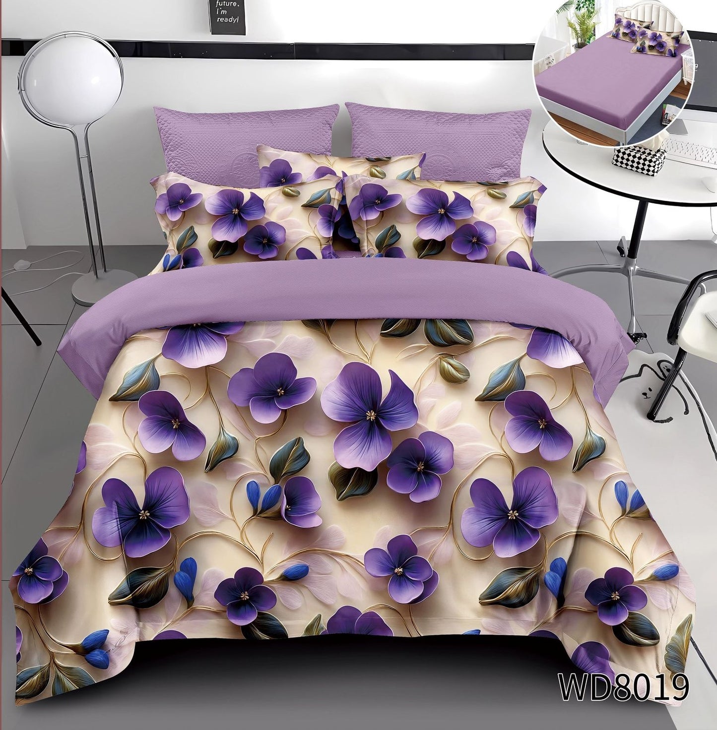 Lenjerie 5D Finet 4 Piese, cu Elastic, Imprimeu Identic cu Poza, Floricele-P10207