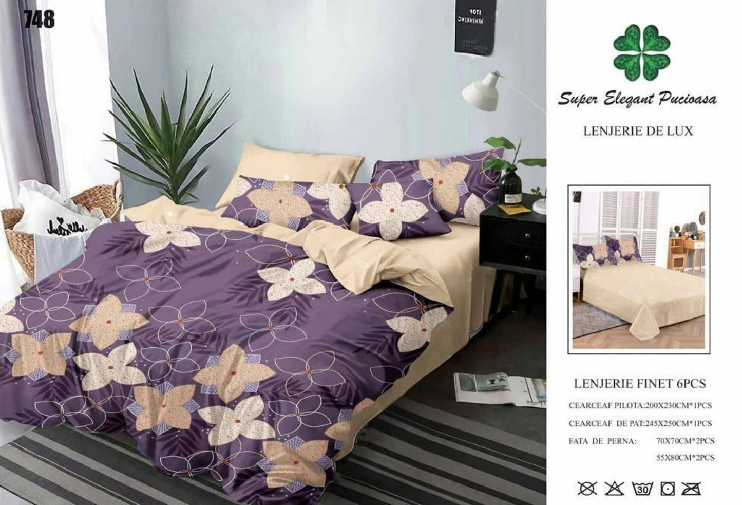 Lenjerie Pat Dublu din Finet, 6 Piese, Floricele-SEP9082