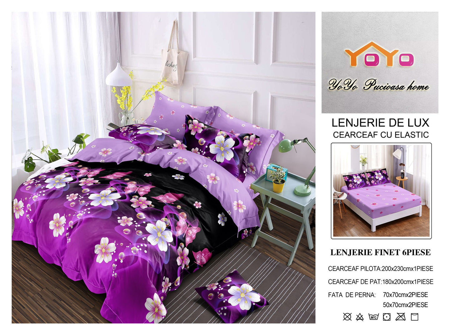 Lenjerie Pat Dublu din Finet Superior, 6 Piese, cu Elastic-YO9592