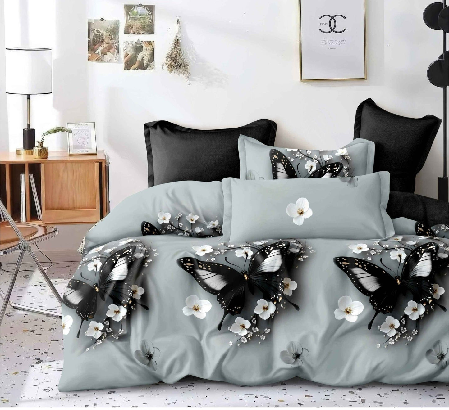 Lenjerie Pat Dublu din Finet, 6 Piese, Fluturi-D8570