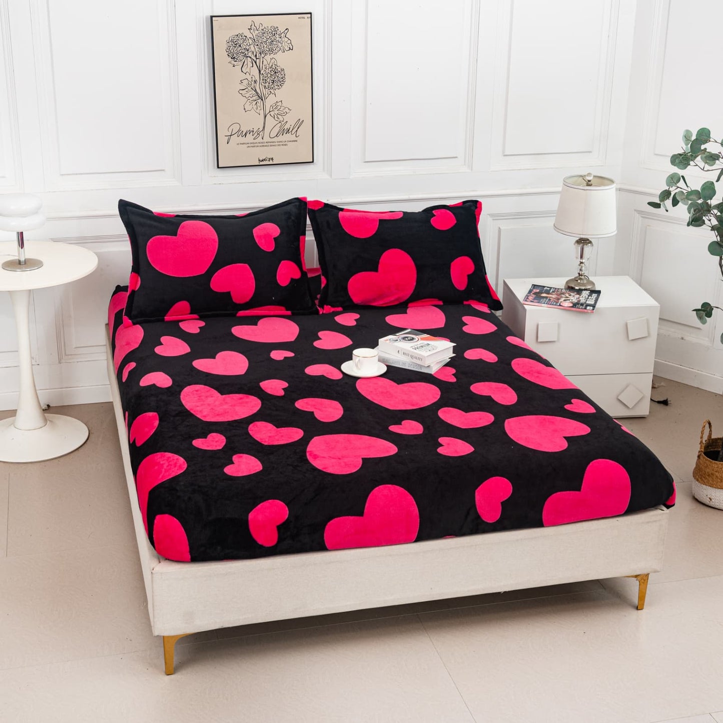 Husa Cocolino cu Elastic+2 Fete de Perna, Negru/Inimioare-A9552