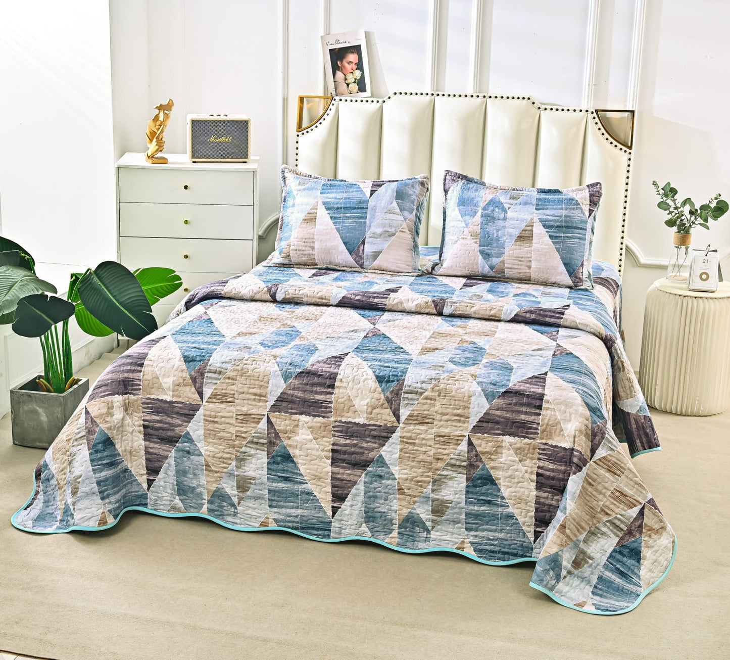 Cuvertura De Pat 3 Piese, din Bumbac Satinat, Multicolor-A9847