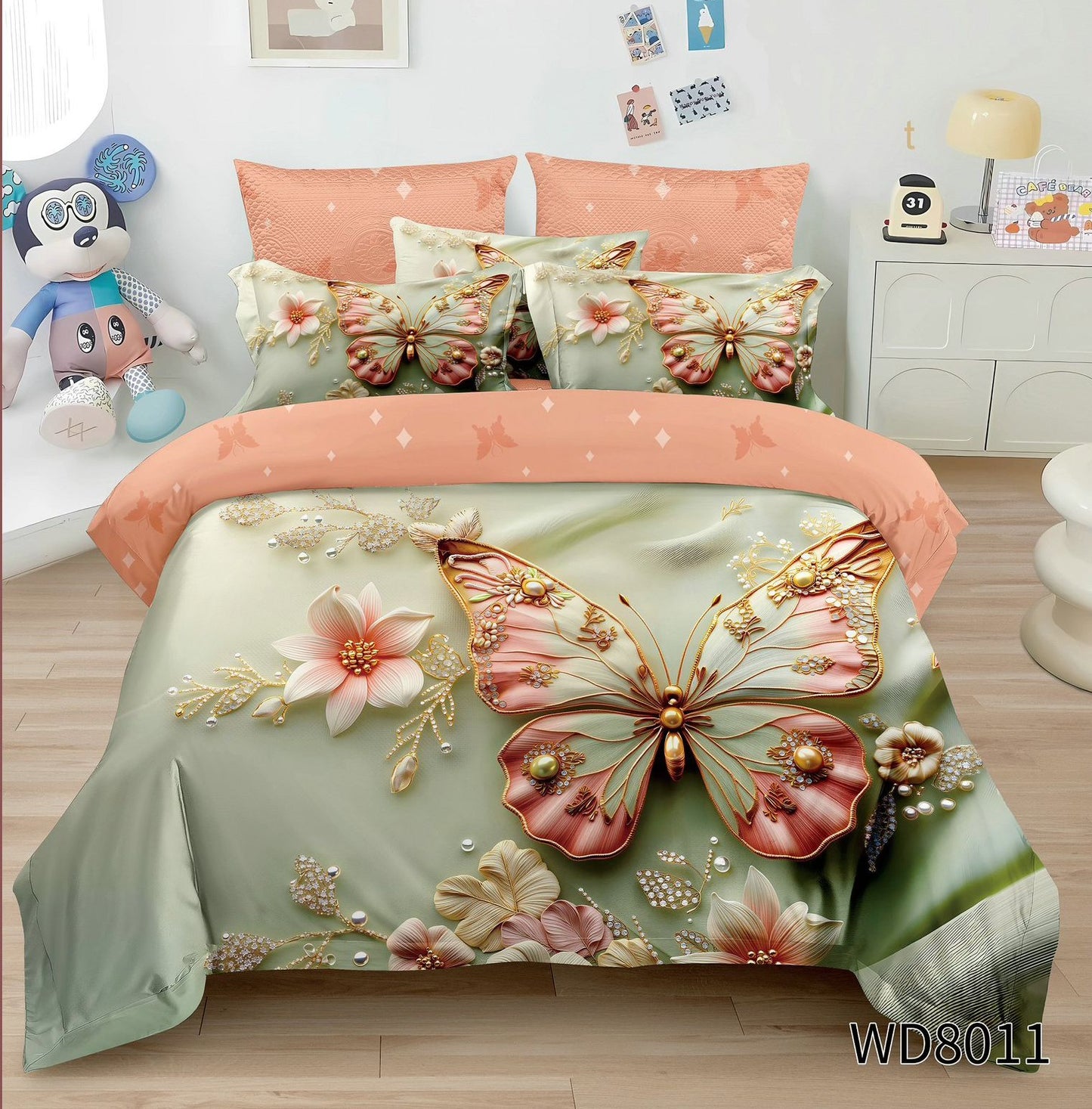 Lenjerie 5D Finet 4 Piese, cu Elastic, Imprimeu Identic cu Poza, Fluturi-P8970