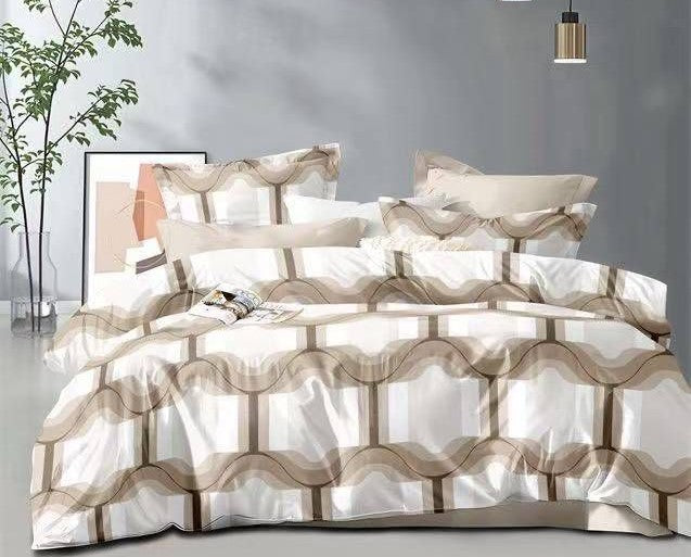 Lenjerie Pat Dublu din Finet, 6 Piese, Alb/Bej-D8574