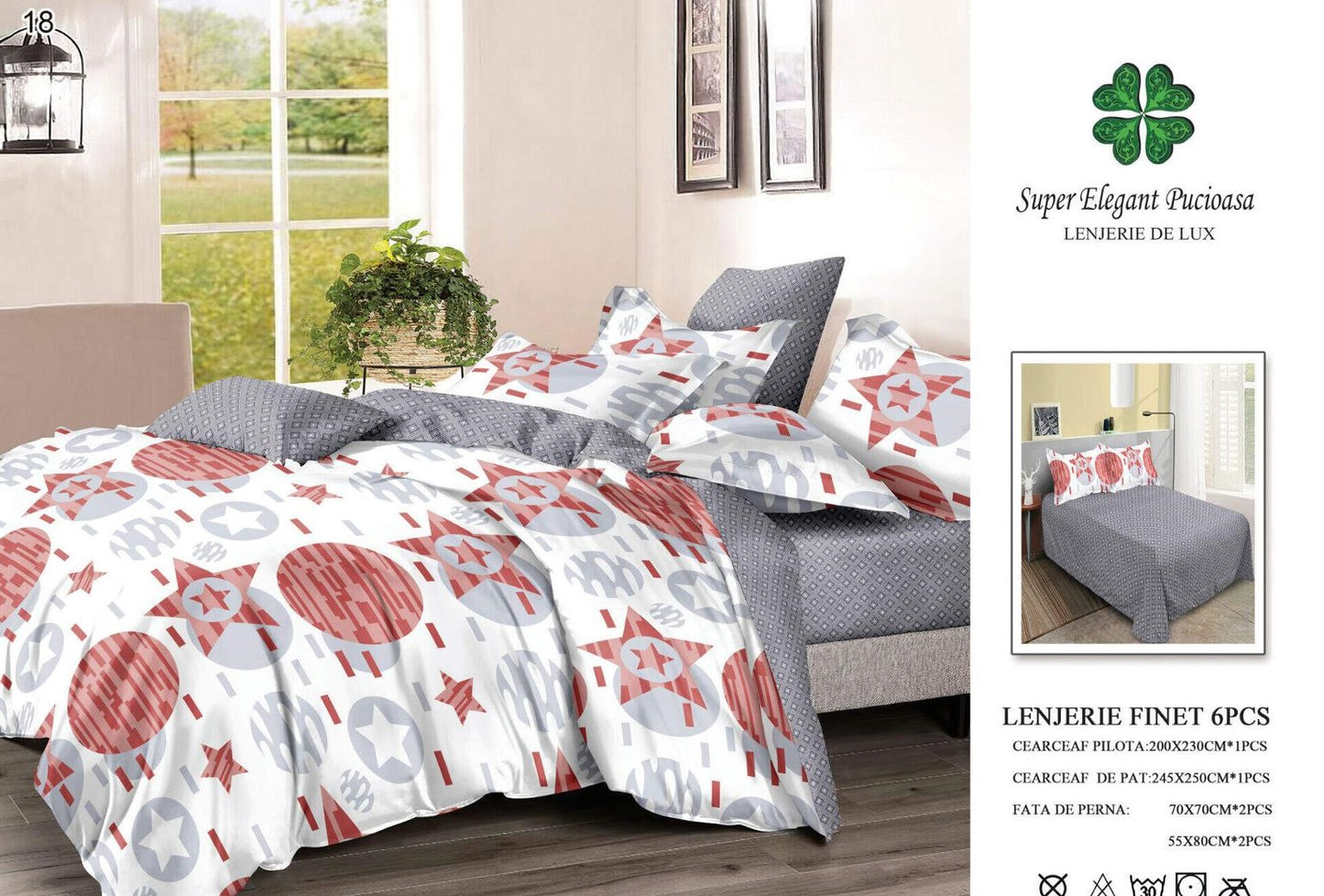 Lenjerie Pat Dublu din Finet, 6 Piese, Stelute-SEP9076