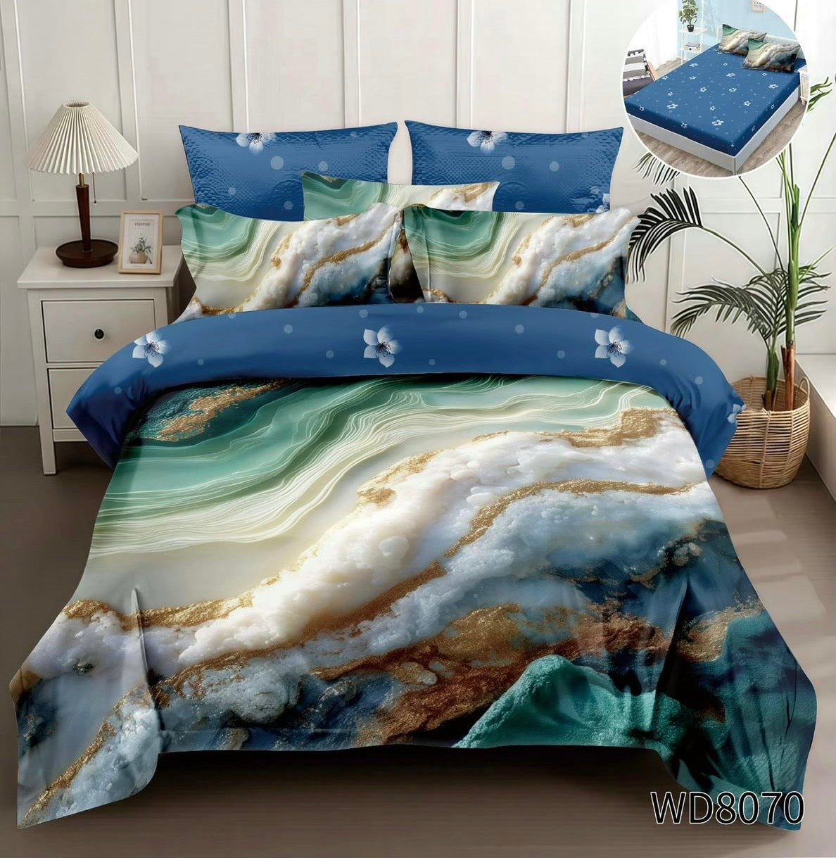 Lenjerie 5D Finet 4 Piese, cu Elastic, Imprimeu Identic cu Poza, Ocean-P8985