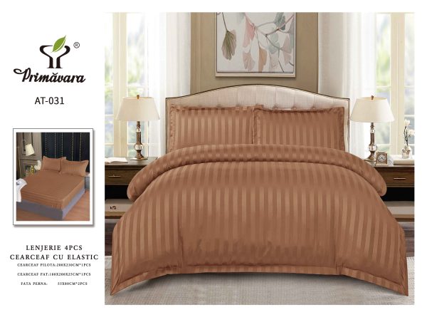 Lenjerie Damasc Finetat 4 Piese cu Elastic, Ciocolatiu, Uni-P9611