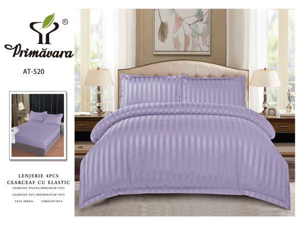 Lenjerie Damasc Finetat 4 Piese cu Elastic, Lila, Uni-P9615