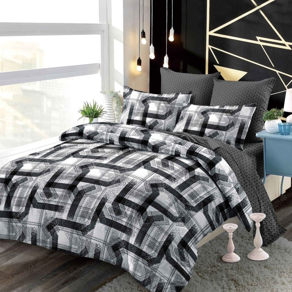 Lenjerie Pat Dublu din Finet Superior, 6 Piese, cu Elastic-P9398