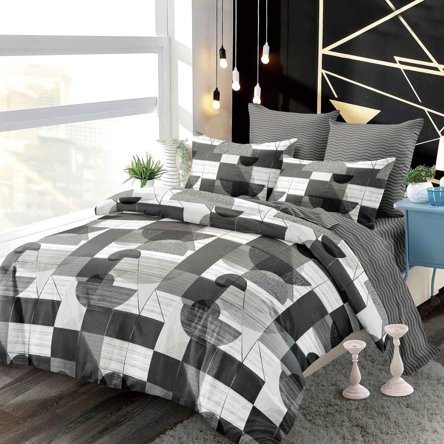 Lenjerie Pat Dublu din Finet Superior, 6 Piese, cu Elastic-P9429