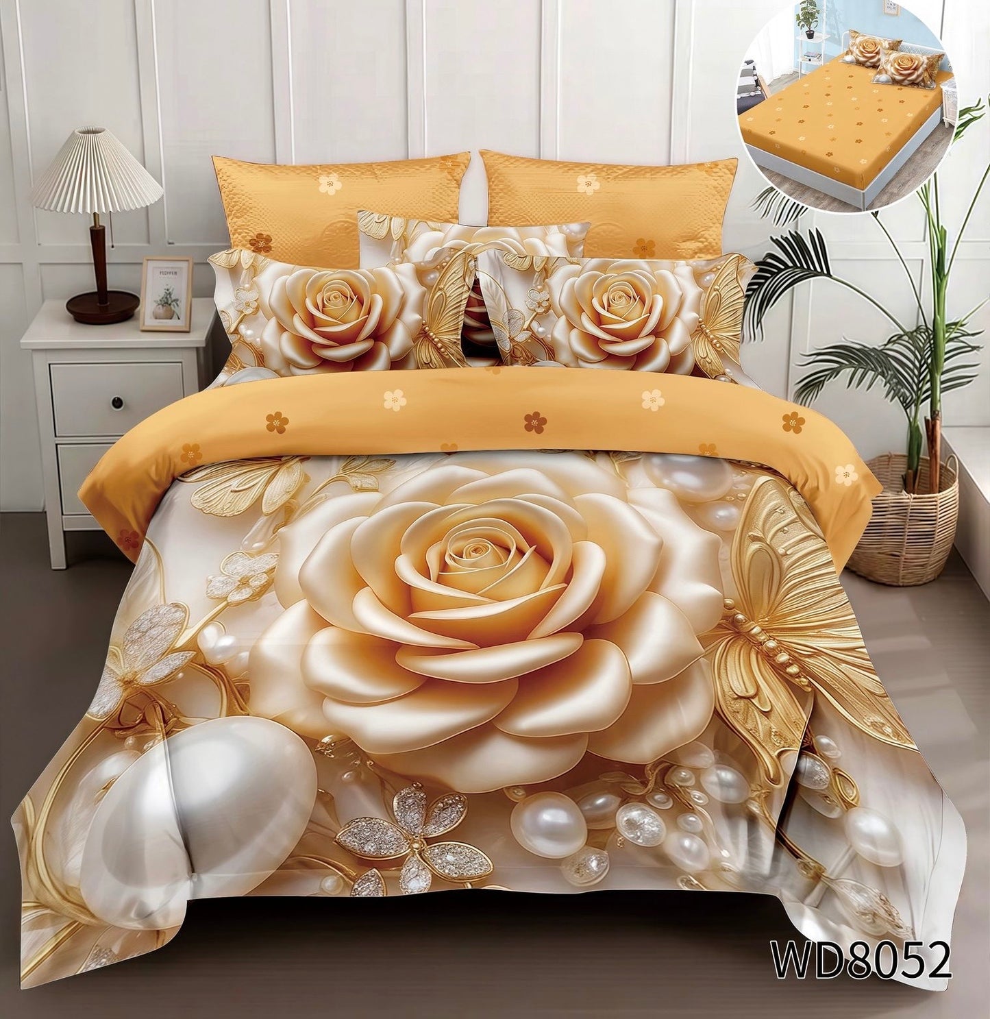 Lenjerie 5D Finet 4 Piese, cu Elastic, Imprimeu Identic cu Poza, Trandafir-P8985