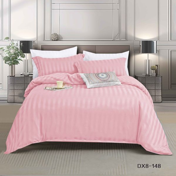 Lenjerie Pat 1 Persoana din Damasc Deluxe, 4 Piese cu Elastic, Roz-P8963