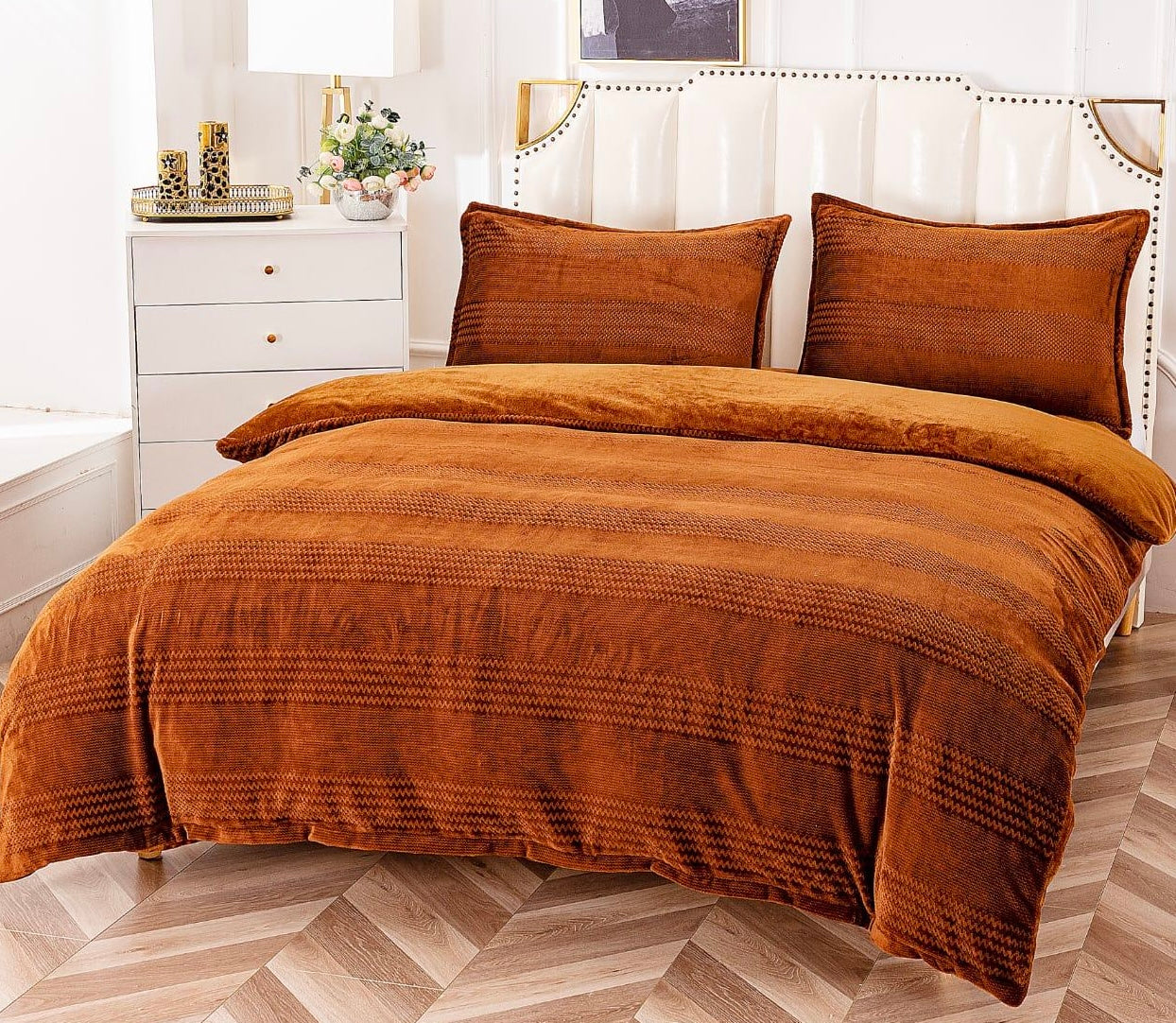 Lenjerie Cocolino Pufoasa, Pat Dublu, 4 Piese, Maro Cupru-A6801