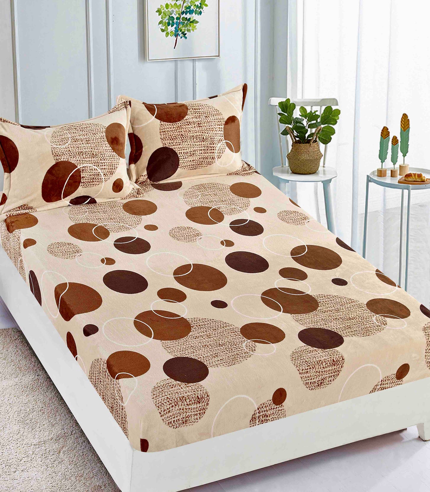 Husa Cocolino cu Elastic+2 Fete de Perna, Bej/Cercuri-C9193