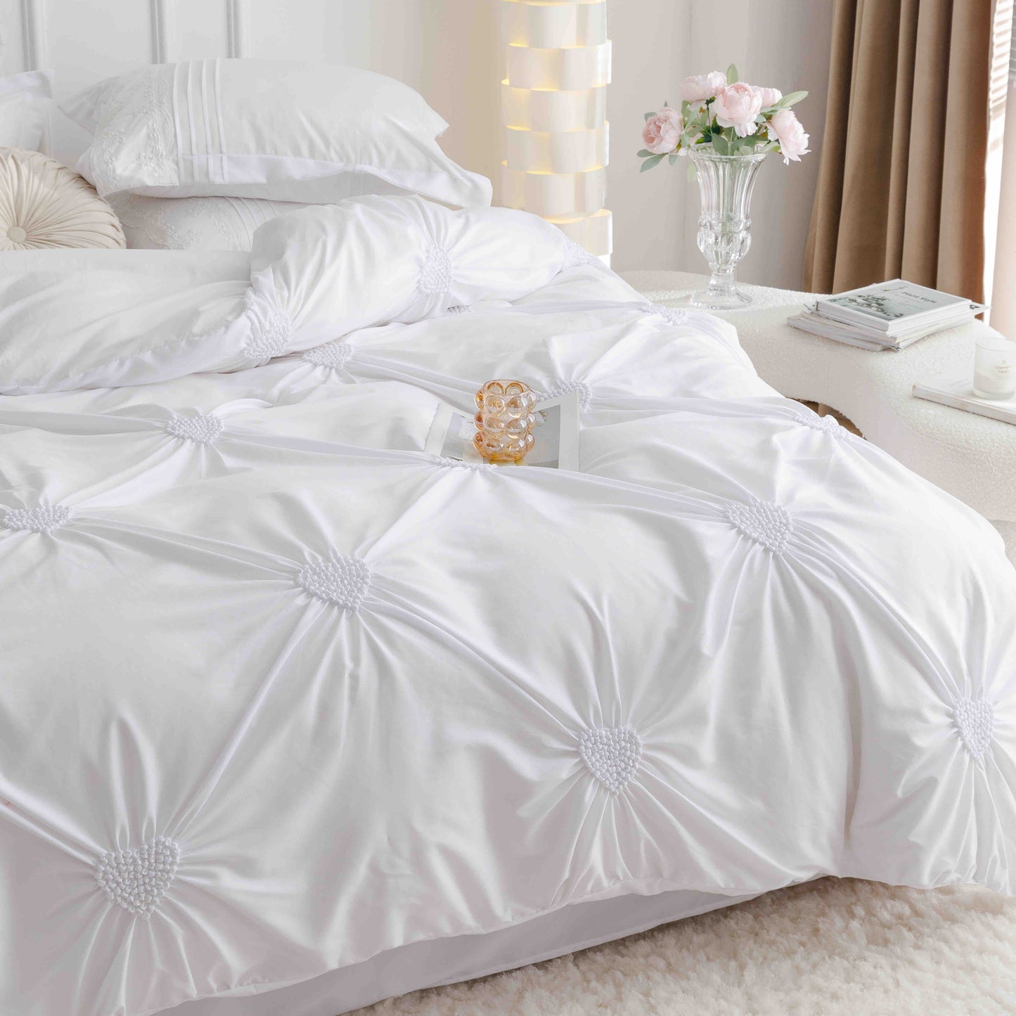 Lenjerie Bumbac Finetat Premium, Soft Touch, 6 Piese, cu Inimi Brodate, Alb-C9598