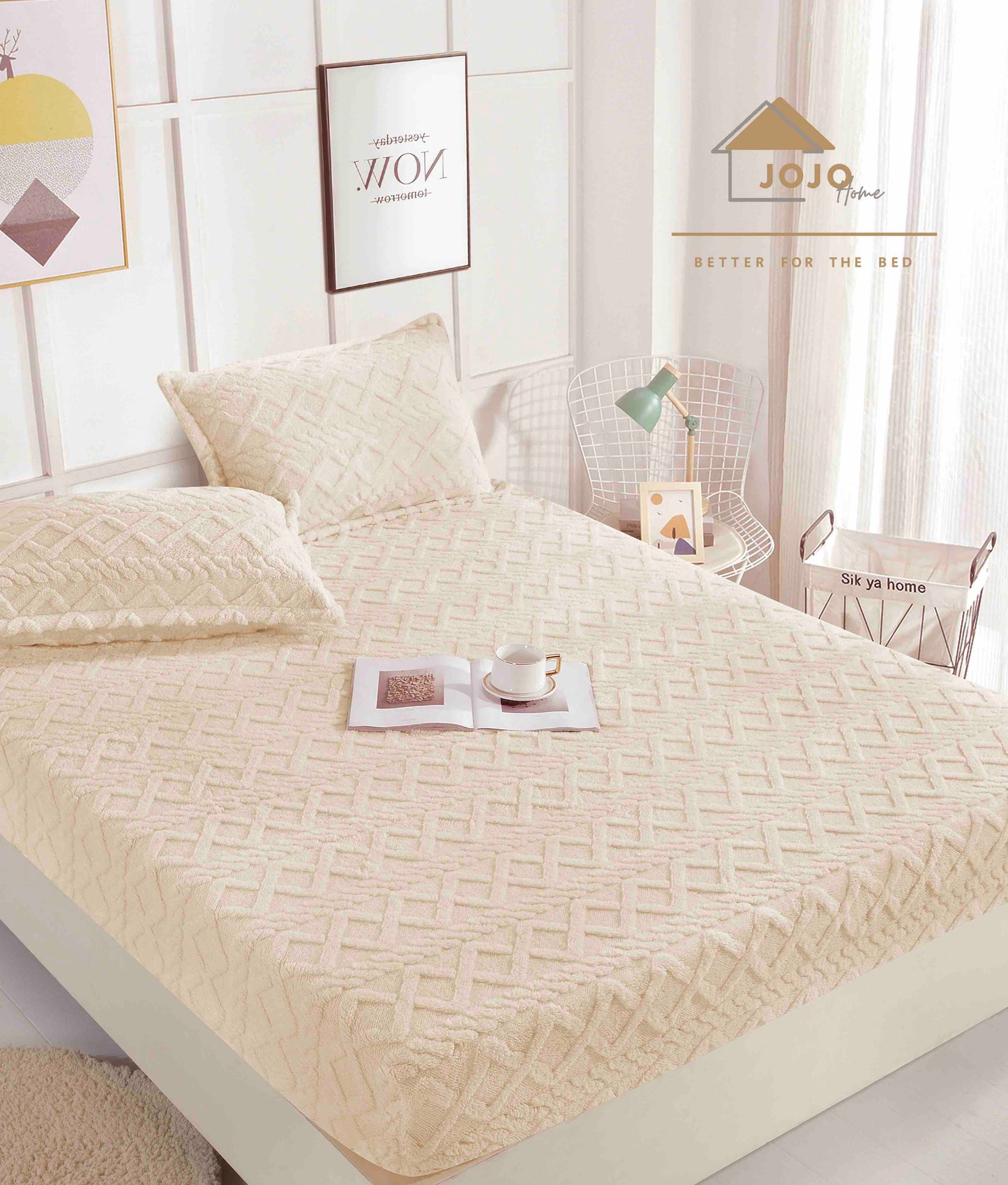 Husa Cocolino tip Tricot, cu Elastic+2 Fete de Perna, Crem-C9186