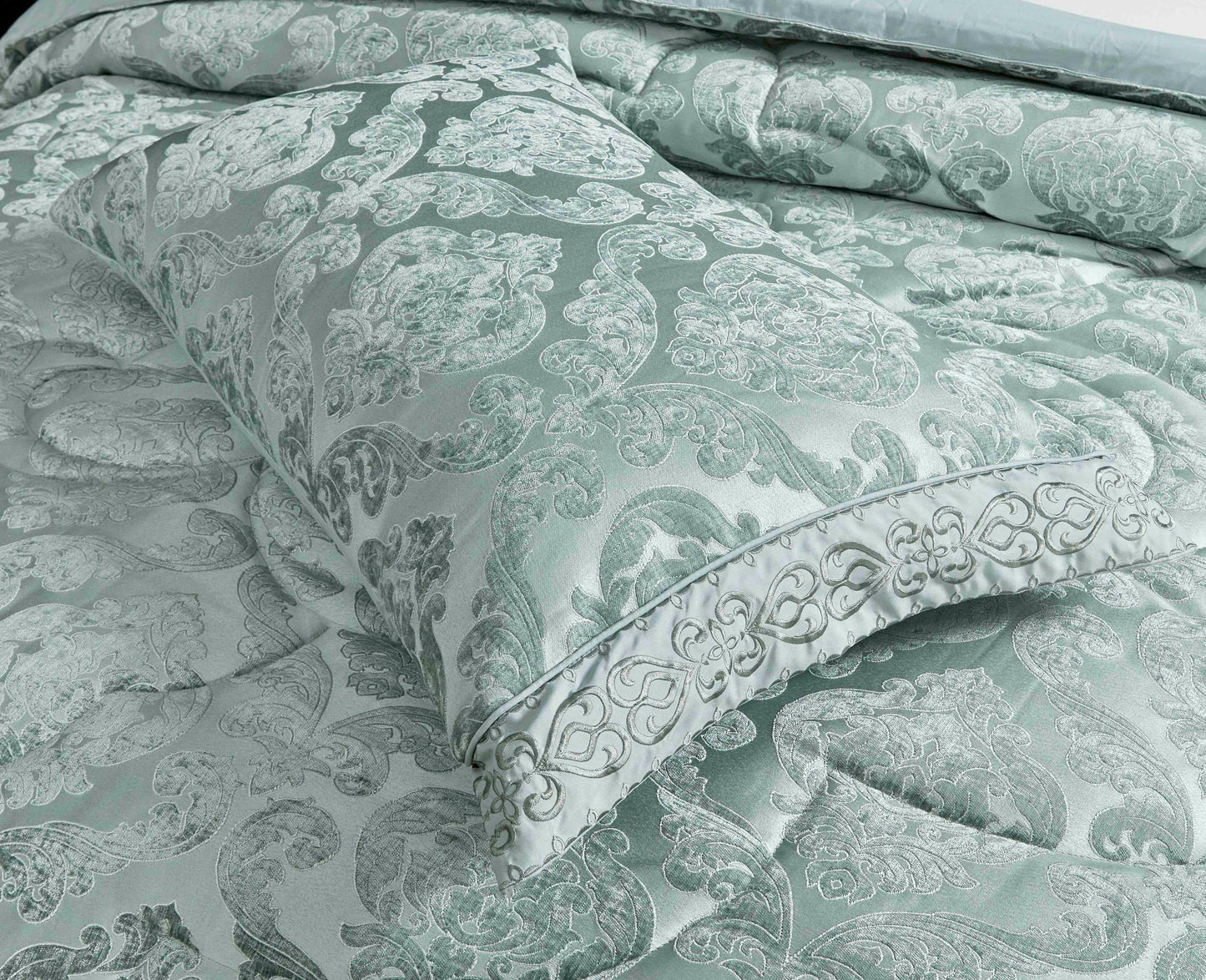 Lenjerie Jacquard Luxury cu Pilota Inclusa, Cearceaf pat cu Elastic, 7 piese, Verde