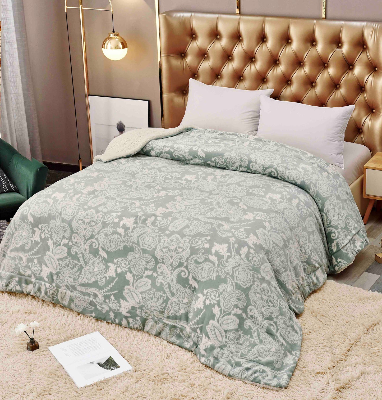 Patura Cocolino cu Blanita, 200x230cm, Verde/Model Floral-C9251