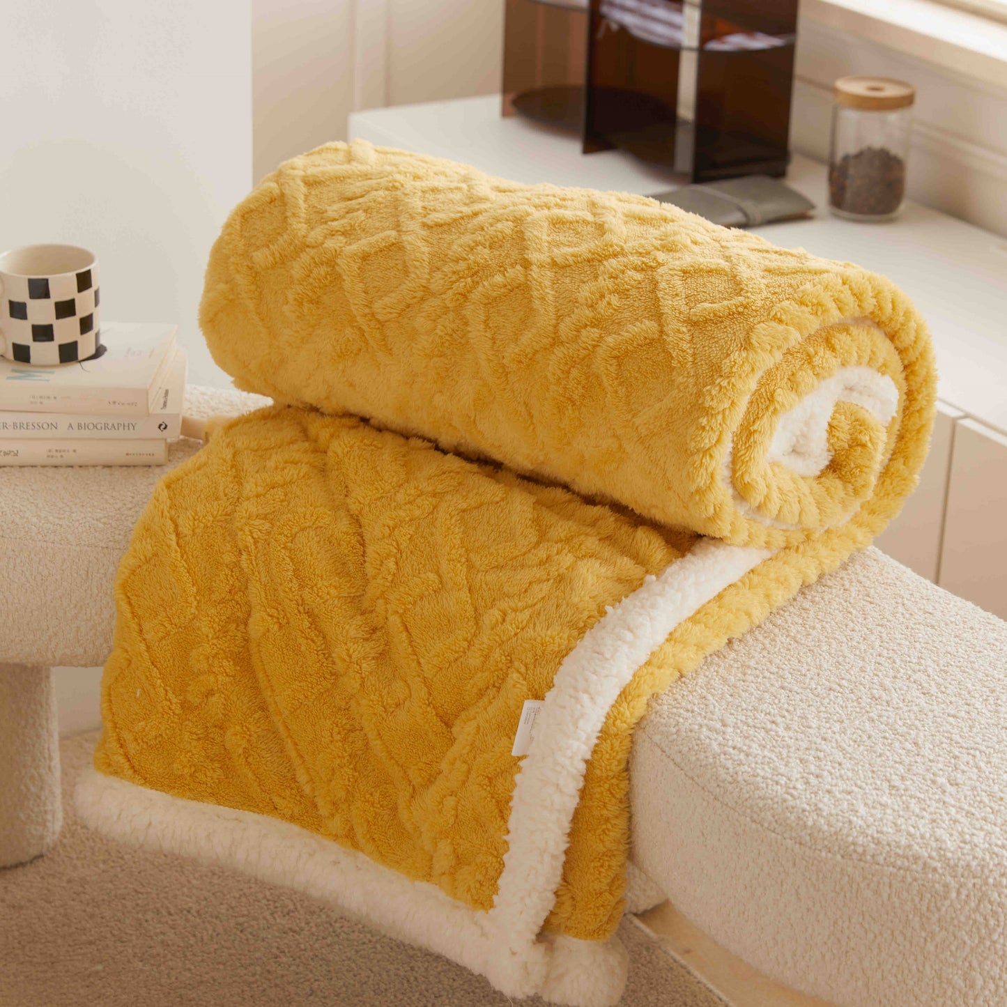 Patura Cocolino Tip Tricotaj, Cu Blanita, 200x230cm, Galben-C4404