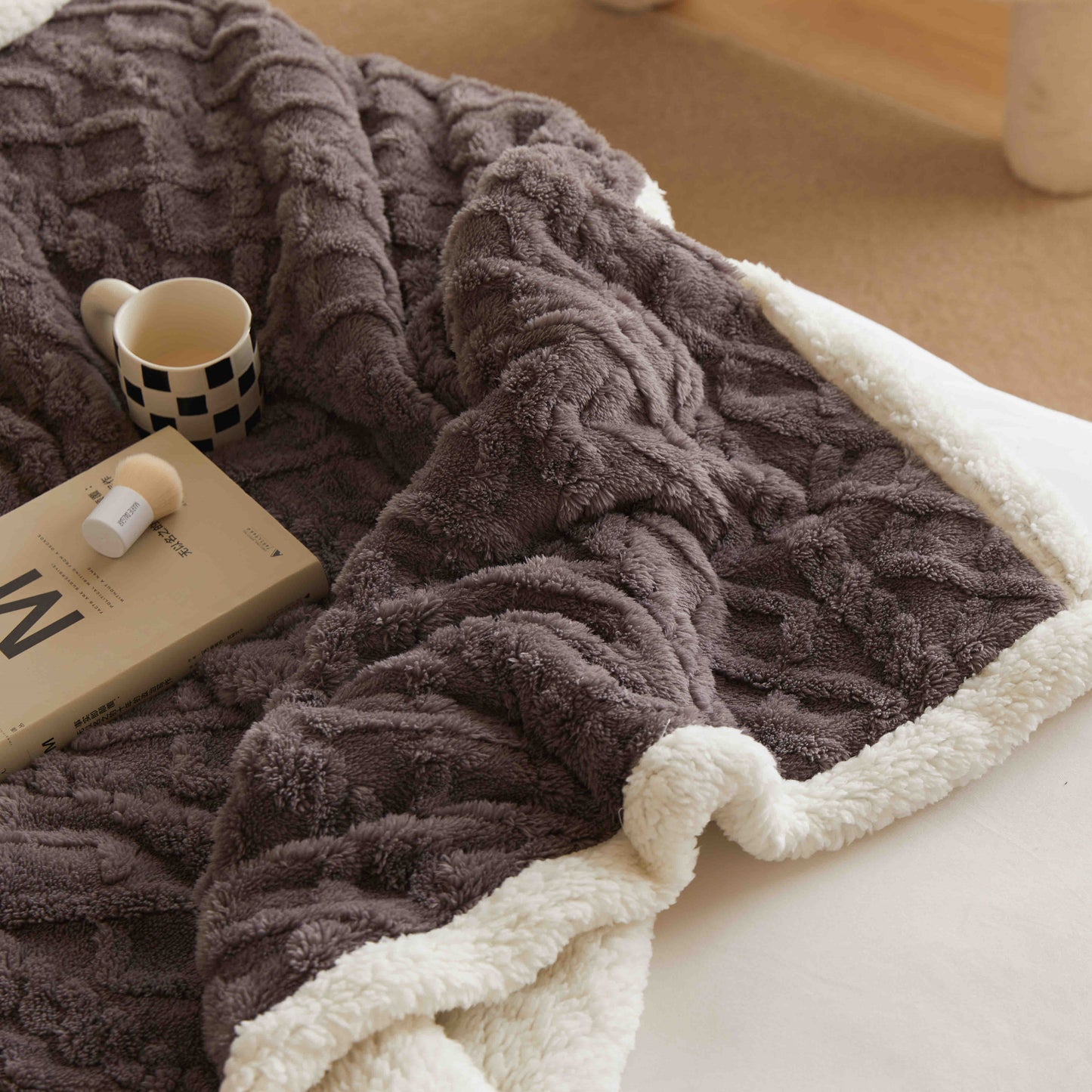 Patura Cocolino Tip Tricotaj, Cu Blanita, 200x230cm, Gri Inchis-C9232