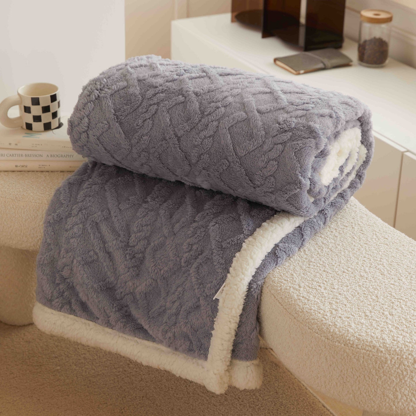 Patura Cocolino Tip Tricotaj, Cu Blanita, 200x230cm, Gri Albastrui-C9239