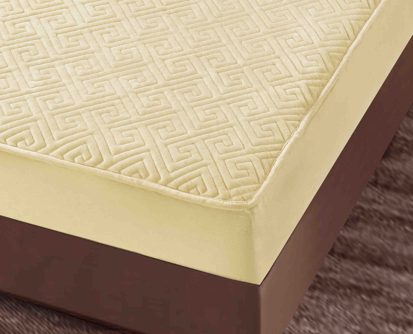 Husa matlasata tip topper din catifea, 160x200cm+2 fete de perna 50x70cm, Crem-C5872