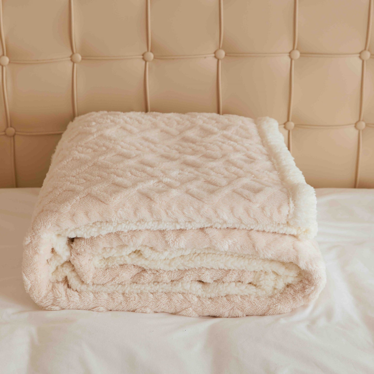 Patura Cocolino Tip Tricotaj, Cu Blanita, 200x230cm, Crem-C9235