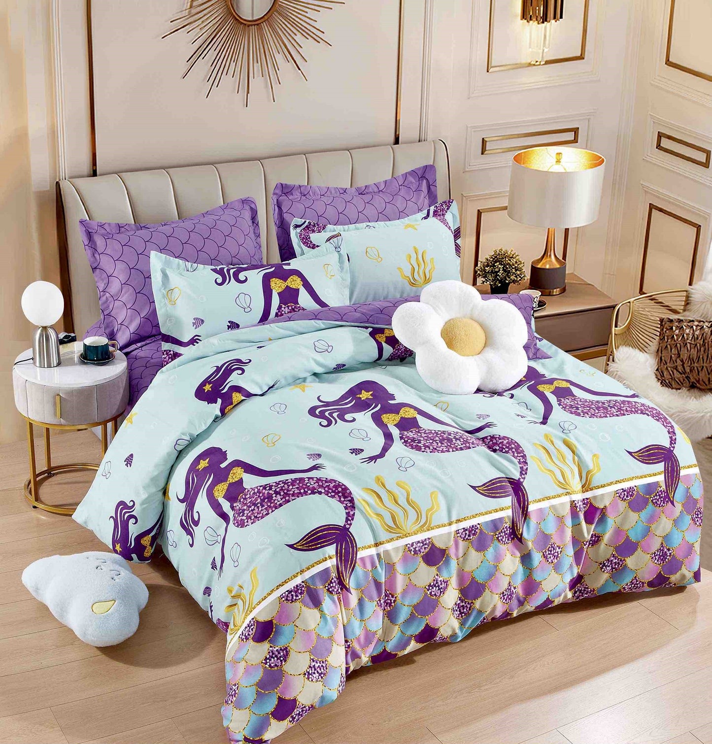 Lenjerie Pat Dublu din Finet, 6 Piese, cu Elastic, Sirene-C8700