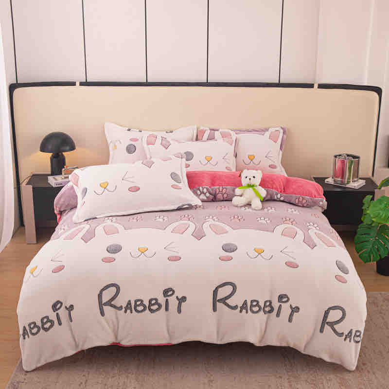 Lenjerie Pat 1 Persoana, Cocolino, 4 Piese, Roz/Iepurasi-C9622